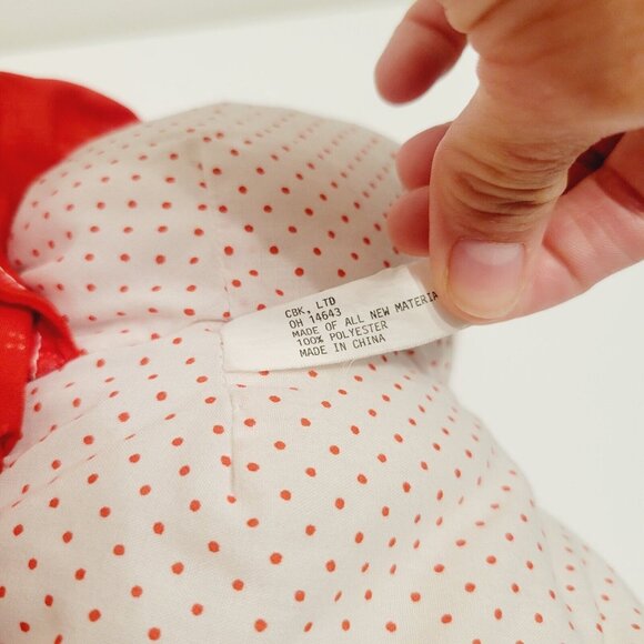 Vintage White Fluffy Bunny Plush with Red Heart Dress Apron Polka Dot Bottoms - Picture 5 of 6